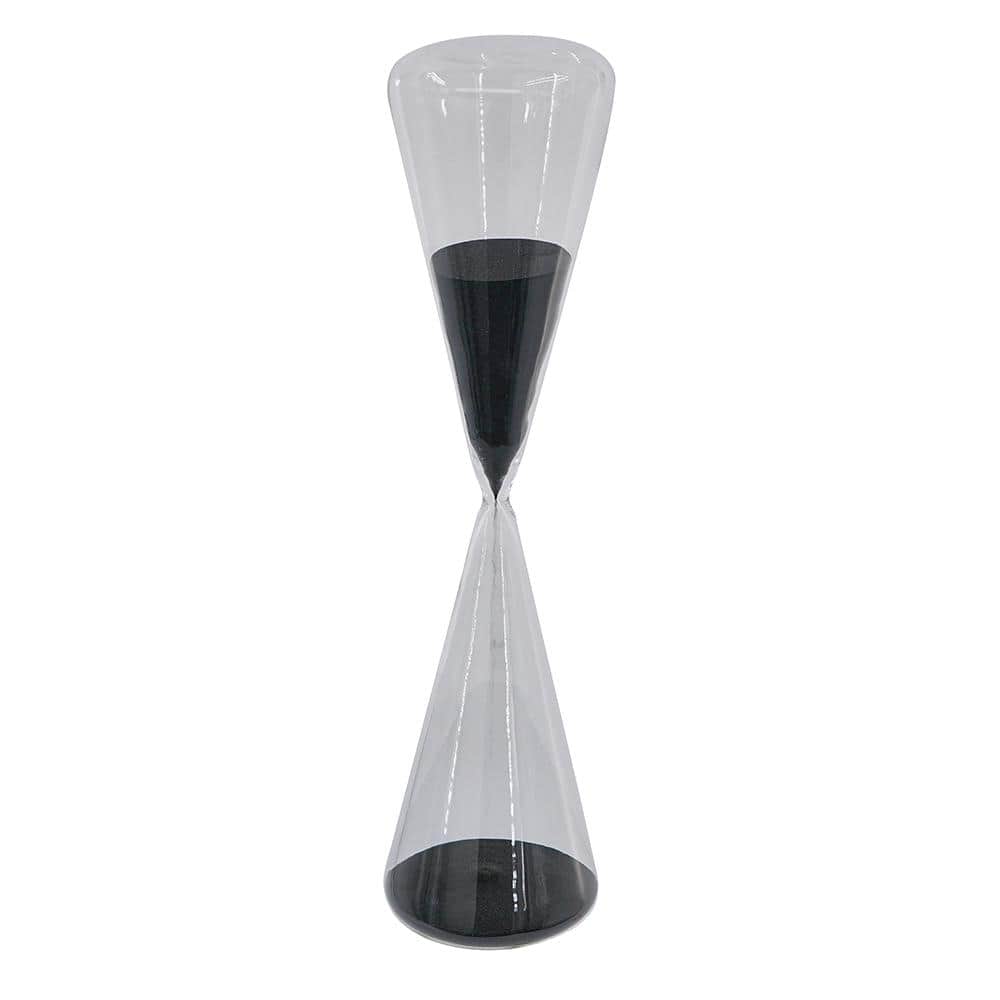 19.3 in. H 100% White Glass Decorative Hour Glass With Black Sand for Decor