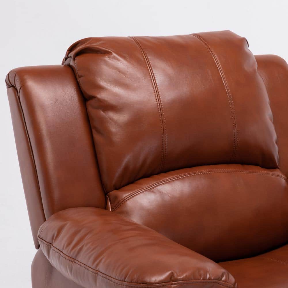 Clifton Caramel Faux Leather Glider Recliner with Wood Frame
