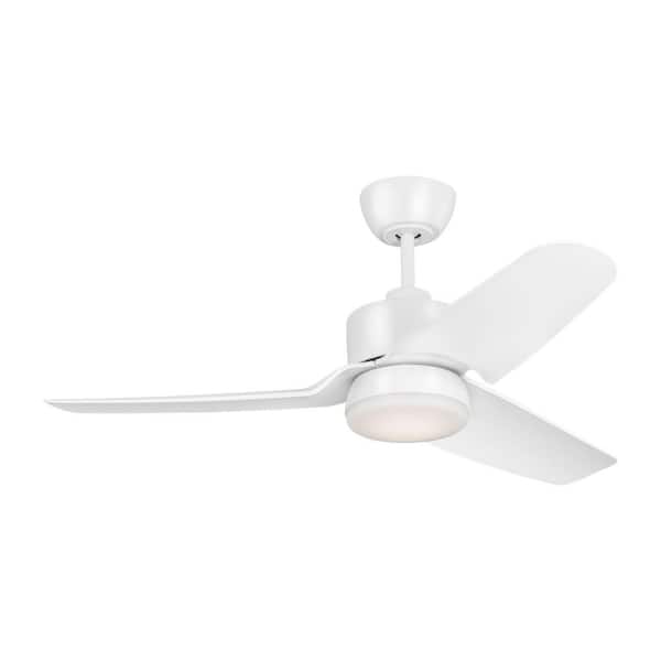 Colgin 44 in. Matte White Modern Downrod Mount StandardCeiling Fan with Integrated LED Light Kit and Remote