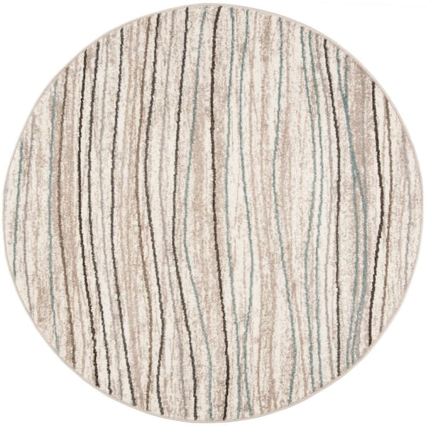 SAFAVIEH Amsterdam Cream/Beige 7 ft. x 7 ft. Round Striped Area Rug