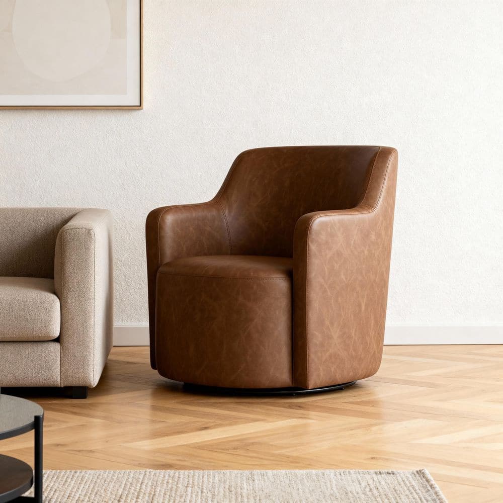 Upholstered Cognac Faux Leather Set of 1 Swivel Accent Chair price history on PriceWatchPro
