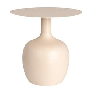 18 in. Cream Round Chic Metal End Table