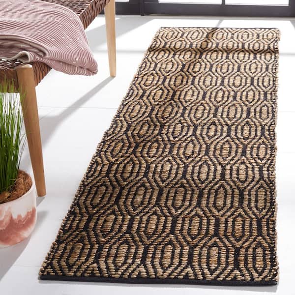 Cape Cod 2 ft. x 12 ft. Black/Natural Geometric Interlace Runner Rug