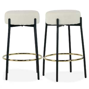 Avner 27 in. Beige Boucle Backless Metal Counter Stool with Black Metal Legs Set of 2