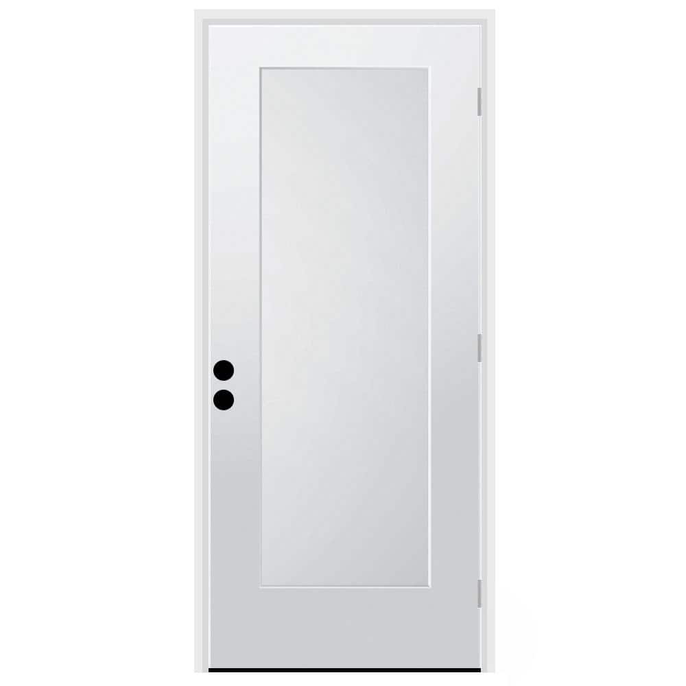36 in. x 80 in. 1-Panel Right-Hand/Inswing Unfinished Primed White Fibergla