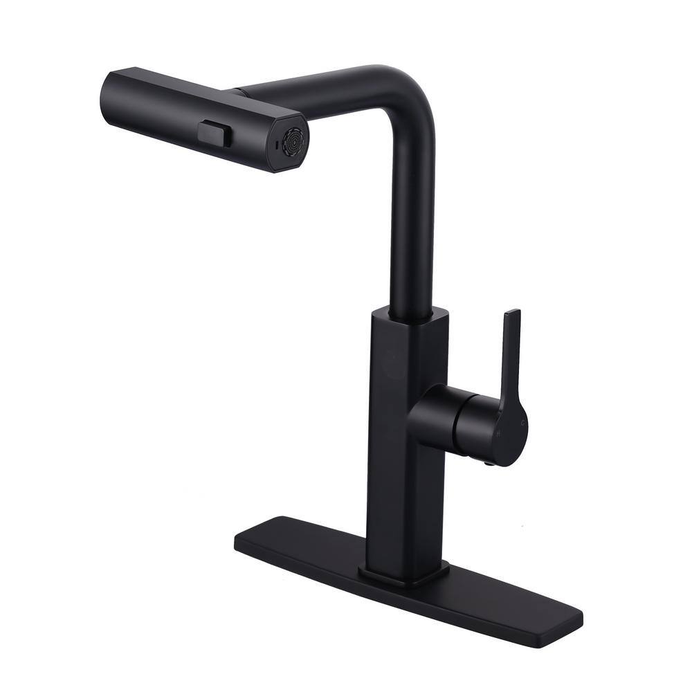 Single Handle 3-Mode Waterfall Pull Down Sprayer Kitchen Faucet with Deckplate and Supply Lines in Matte Black price history on PriceWatchPro