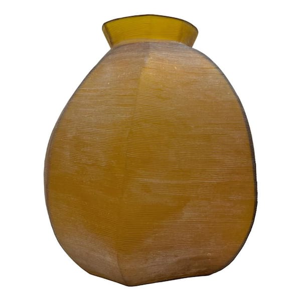 16 in. Brown Decorative Stone Glass Geometric Vase