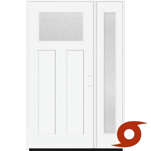 Palisade 51 x 80 in. 1/4-Top Micro Granite Impact Glass LHIS Unfinished Fiberglass Prehung Front Door w/12 in. SL 4-9/16