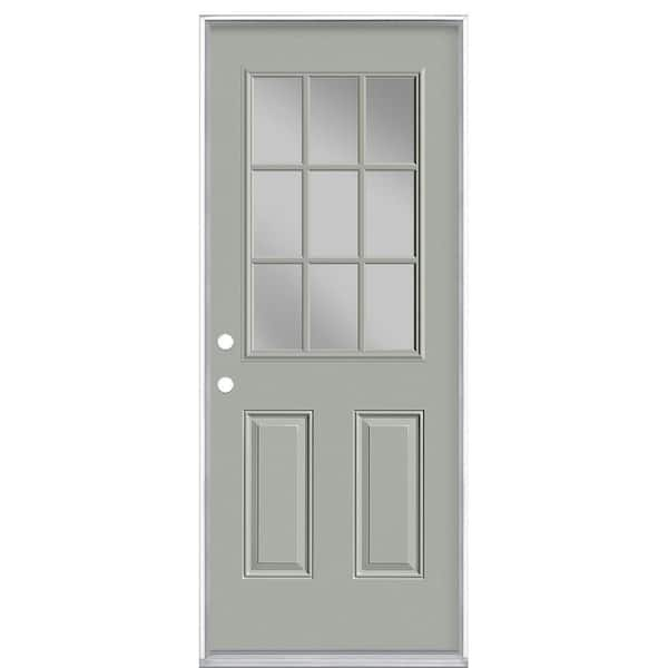 Masonite 32 in. x 80 in. 9 Lite Right-Hand Inswing Painted Steel Prehung Front Exterior Door No Brickmold