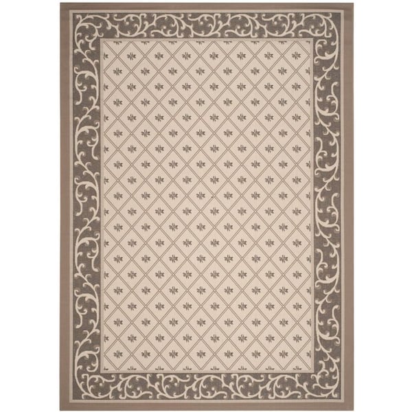 Courtyard Beige/Dark Beige 8 ft. x 11 ft. Border Indoor/Outdoor Patio  Area Rug