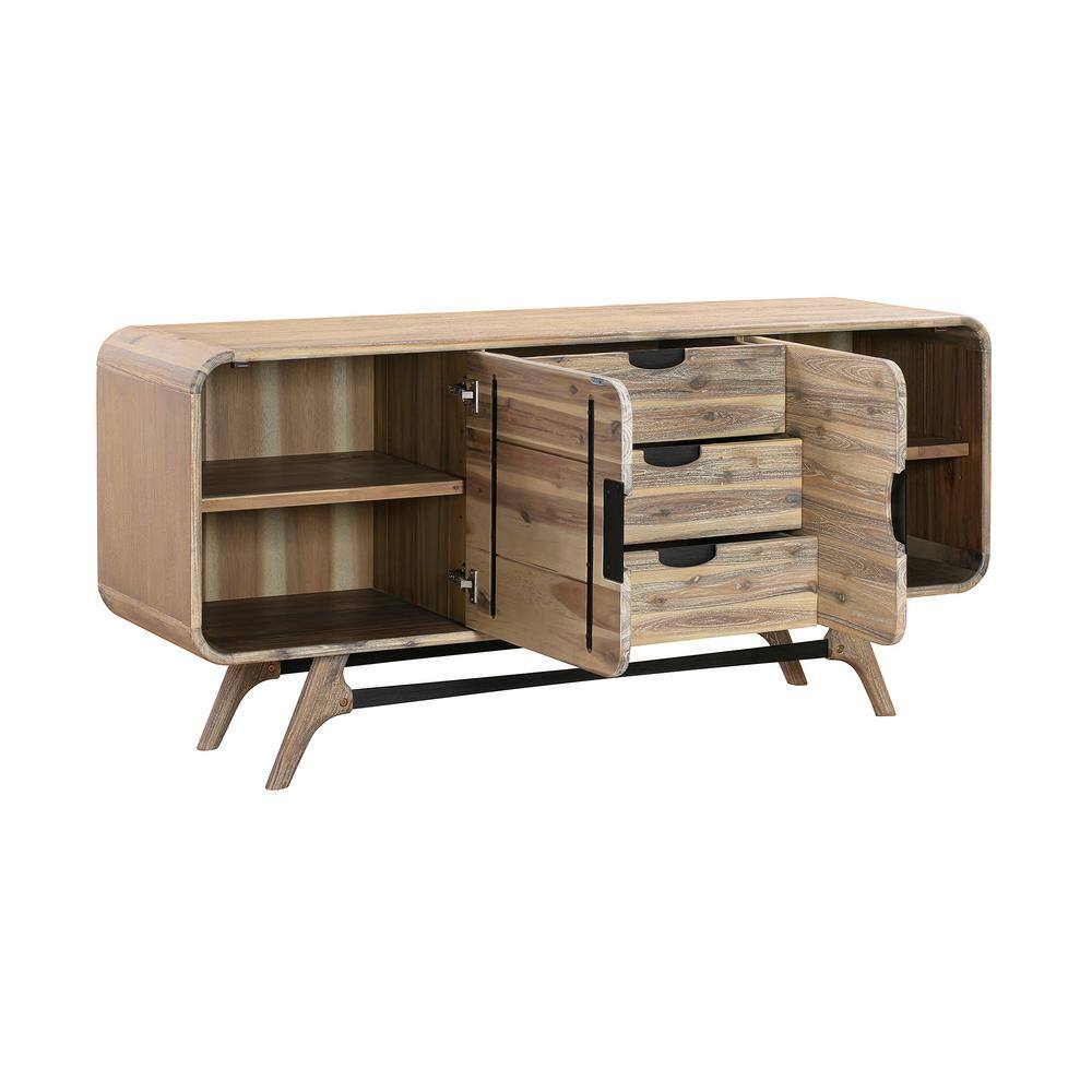 Mid-Century Modern Grey Acacia Wood 3-Drawer Sideboard Buffet