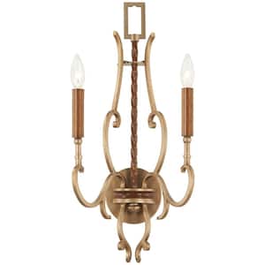 Magnolia Manor 2-Light Pale Gold with Distressed Bronze Wall Sconce