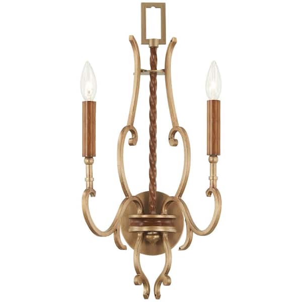 Metropolitan Magnolia Manor 2-Light Pale Gold with Distressed Bronze Wall Sconce