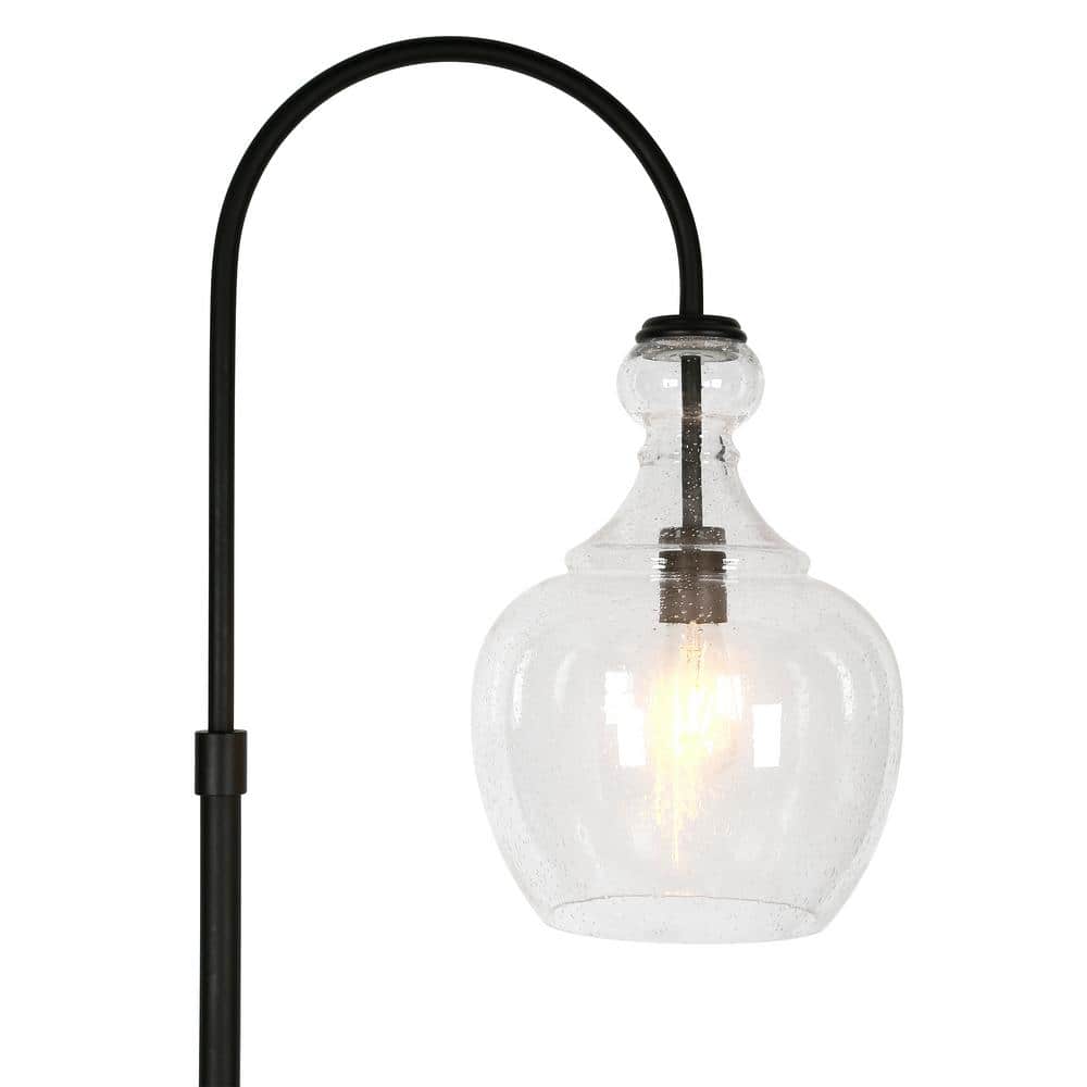Bronze Arc Adjustable Floor Lamp with Seeded Glass Shade