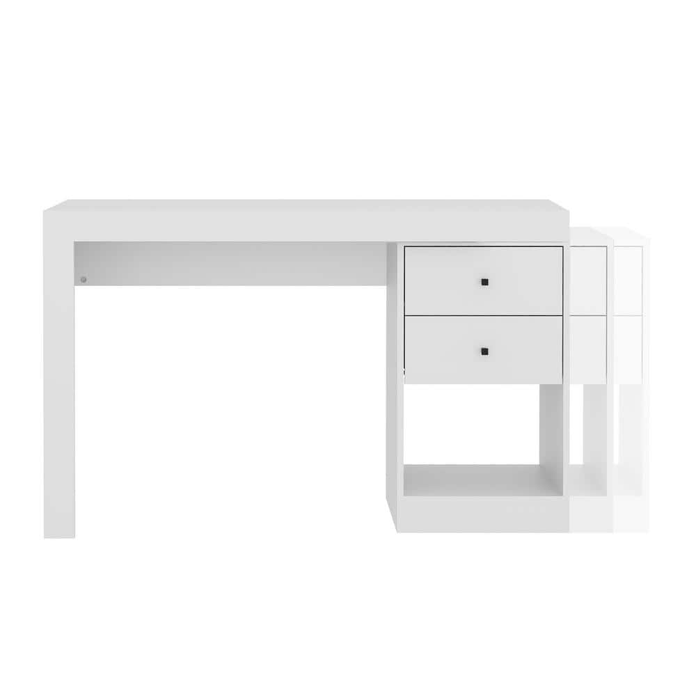 White Expandable Home Office Desk with Drawers and Filing Cabinet