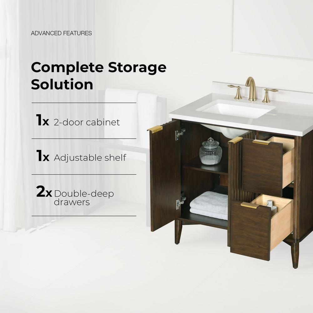 Gabi 36" Dark Walnut Single Sink Bathroom Vanity with White Marble Top