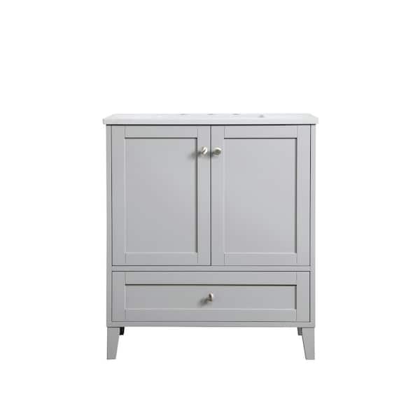 Unbranded Simply Living 30 in. Single Bathroom Vanity in Grey with Engineered Marble Vanity Top in Calacatta White
