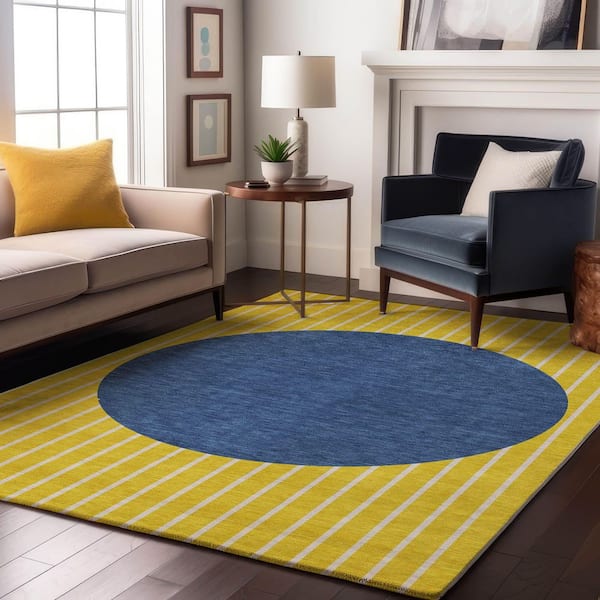 Mayfield Premium Machine Washable Abstract AMF994 Yellow 5 ft. x 7 ft. 6 in. Area Rug