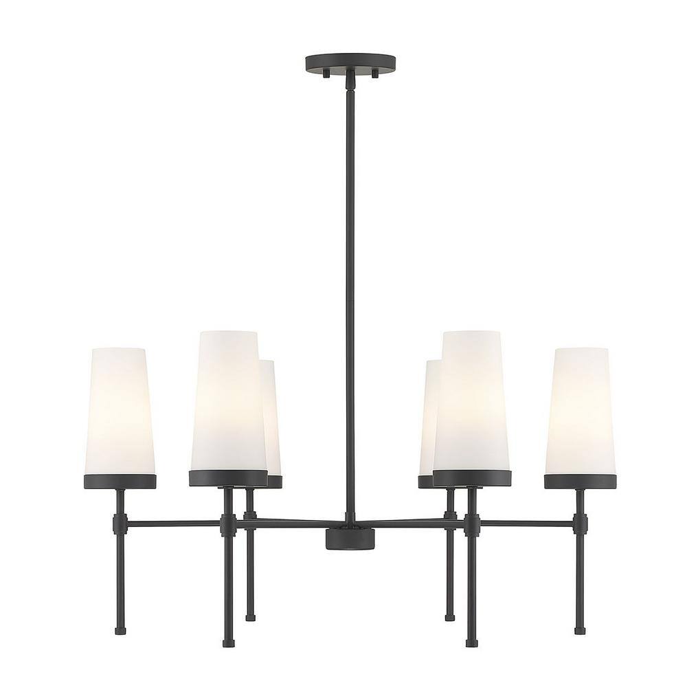 Savoy House Haynes 6Light Matte Black Chandelier with White Opal Glass