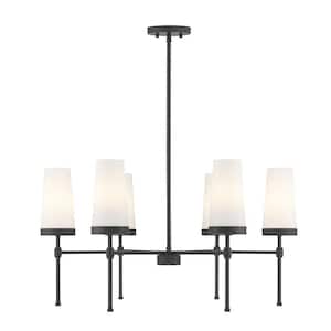 Haynes 6-Light Matte Black Chandelier with White Opal Glass Shades