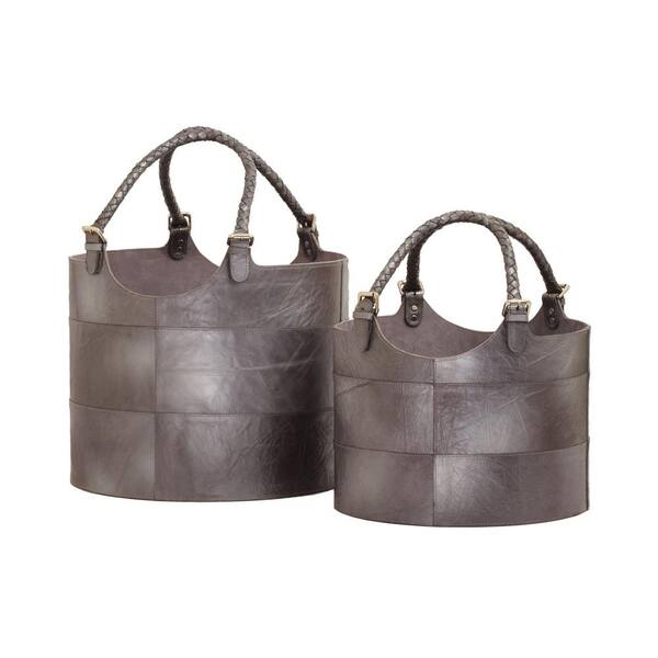 Titan Lighting Gunmetal Leather Nested Decorative Baskets (Set of 2)