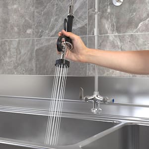 Commercial 2-Handle Wall Mount Pull-Down Sprayer Kitchen Faucet in Chrome