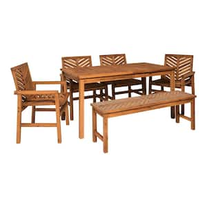 Chevron Brown 6-Piece Wood Outdoor Patio Dining Set