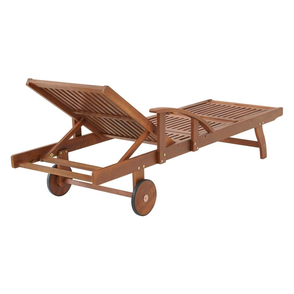 Caspian Adjustable Eucalyptus Wood Outdoor Chaise Lounge with Wheels