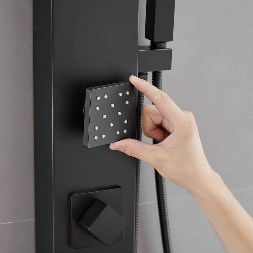 Matte Black Brass Shower Panel System with Adjustable Rainfall Shower Head