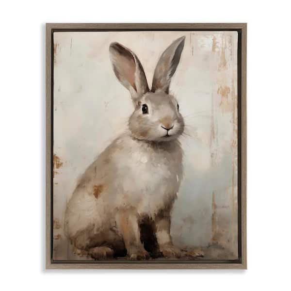 Stupell Industries Natural Rabbit Portrait by Arlington Prints Brown Floater Frame Animal Graphic Art Print 21 in. x 17 in.