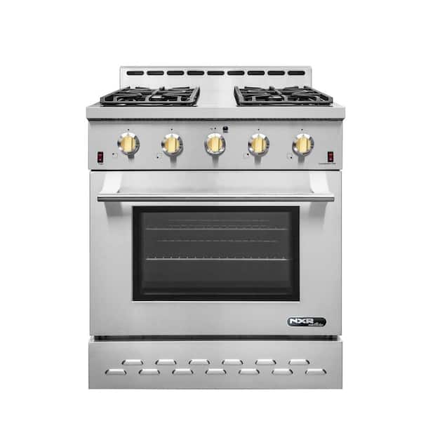 NXR Entree 30 in. 4.5 cu. ft. Professional Style Gas Range with Convection Oven in Stainless Steel and Gold