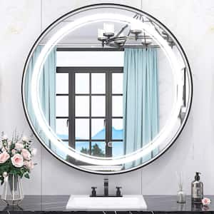 30 in. W x 30 in. H Round Framed 3-Colors Dimmable LED Wall Mount Bathroom Vanity Mirror with Lights Anti-Fog in Black