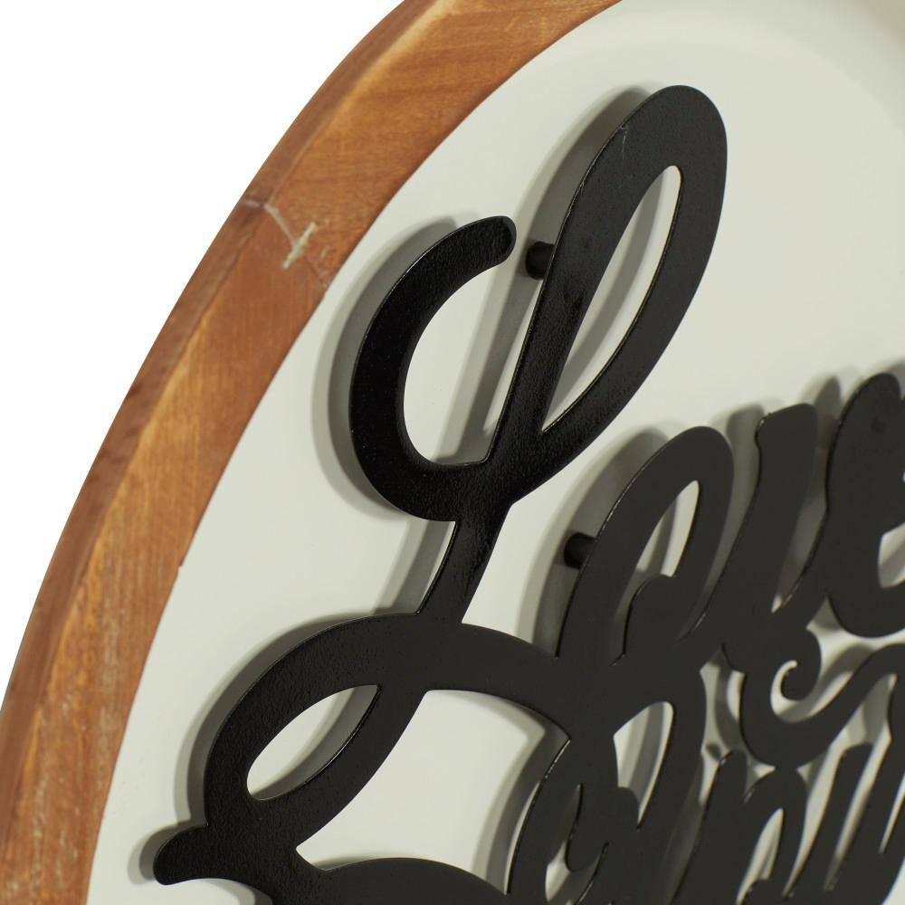 White and Brown Metal and Wood Round Farmhouse Wall Decor
