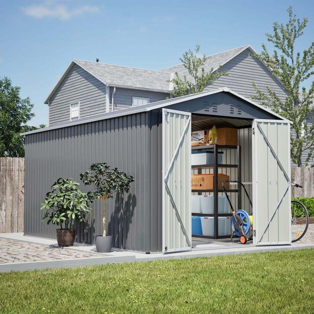 G082&H143_A1シルバーフレーム 8 ft. x 12 ft. Metal Outdoor Storage Shed w/Aluminium Frame