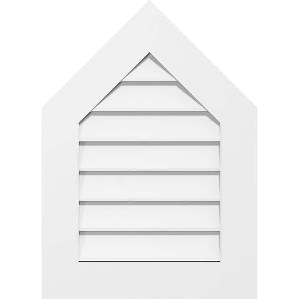 Ekena Millwork 12" x 26" Peaked Top Surface Mount PVC Gable Vent 7/12 Pitch: Non-Functional with Standard Frame