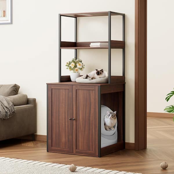 ALLOSWELL Litter Box Enclosure, Hidden Cat Washroom, Wooden Cat Enclosure  Furniture, Cat Box Cabinet Storage Bench, for Living Room, Rustic Brown  CWHR6001