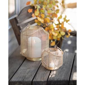 9.5'' and 5.5'' Gold Metal Lantern Candle Holder (Set of 2)