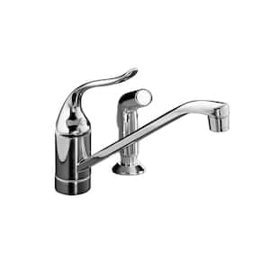 Coralais Low-Arc Single-Handle Standard Kitchen Faucet with Side Sprayer in Polished Chrome