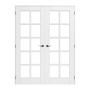 56 in. x 80 in. Universal Handed 10-Lite Clear Glass White Solid Core MDF Prehung French Door with Quick Assemble Jamb