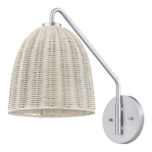 Highler 1-Light Silver Wall Sconce with White Rattan Shade