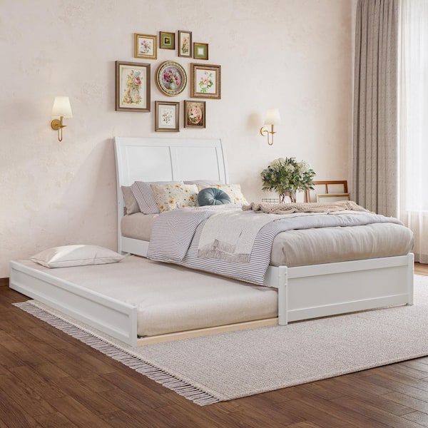AFI Andorra White Solid Wood Frame Twin XL Platform Bed with Panel Footboard and Twin XL Trundle