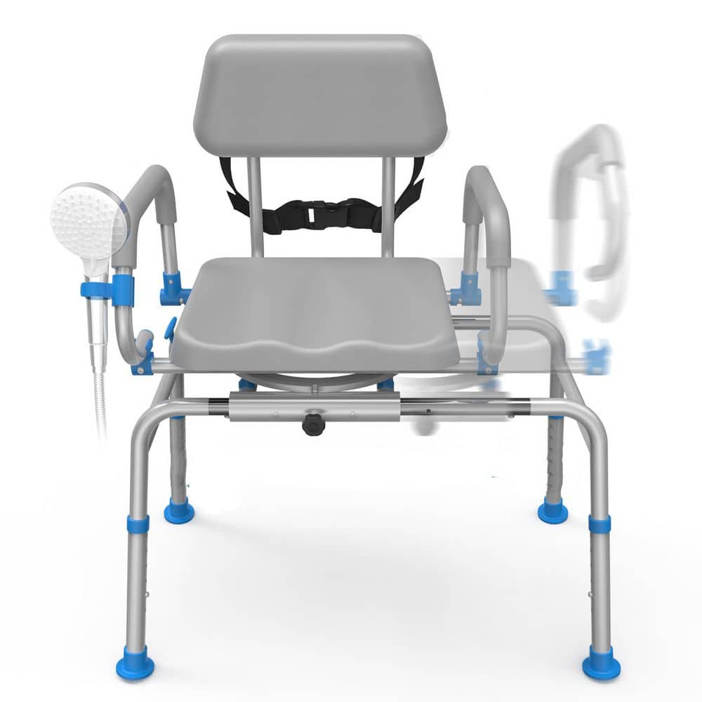 20in W Freestanding Sliding Shower Chair Tub Transfer Bench w Swivel Seat, Padded Pivoting Arms, Height Adjustable, Gray price history on PriceWatchPro
