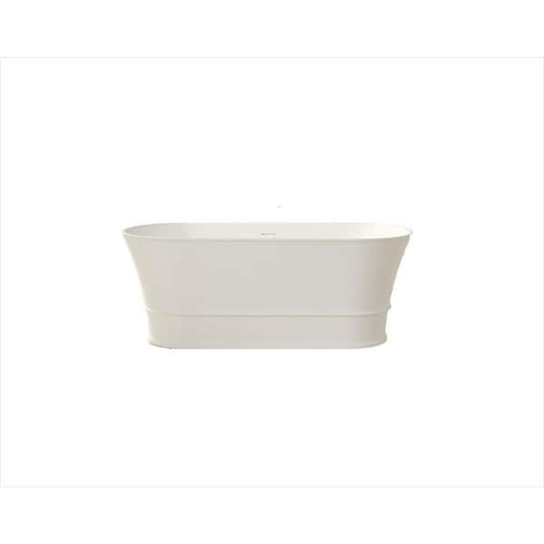 59 in. x 28 in. Oval Freestanding Solid Surface Soaking Bathtub in Matte White, Classic Design, Durable Non-Yellowing