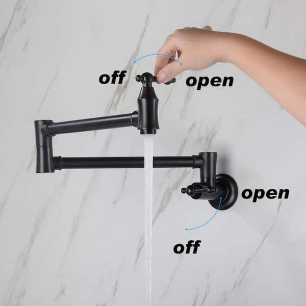 Traditional Double Handle Wall Mount Pot Filler with Solid Brass Instruction in Matte Black