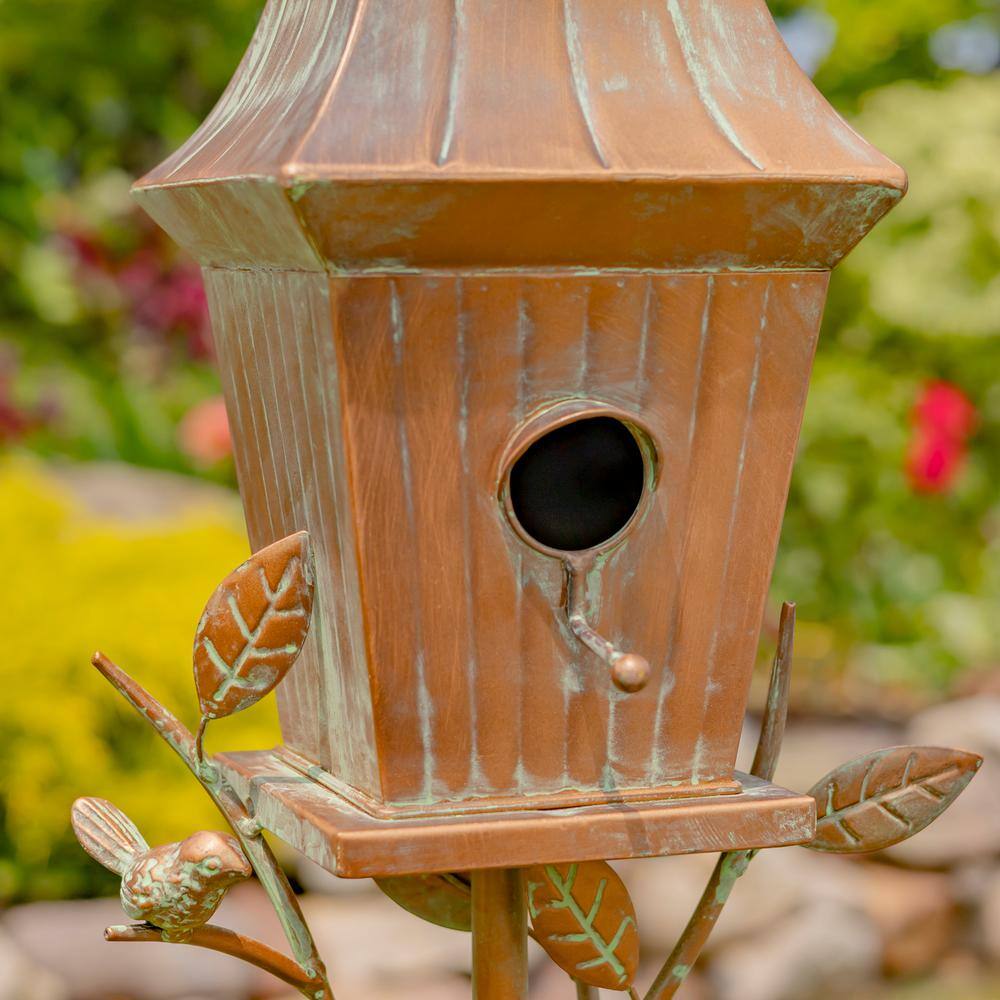65.5" Tall Antique Copper Iron Birdhouse Stake