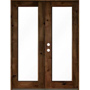 72 in. x 96 in. Rustic Knotty Alder Wood Clear Full-Lite Provincial Stain Right Active Double Prehung Front Door
