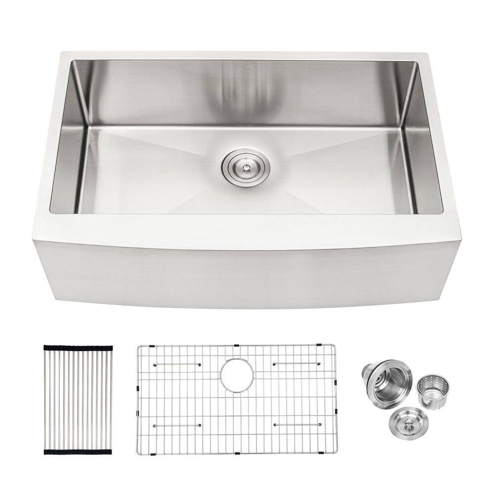 30 in. Farmhouse/Apron-Front Single Bowl 16-Gauge Brushed Nickel Stainless Steel Kitchen Sink with Bottom Grids price history on PriceWatchPro
