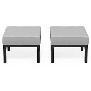 2 Pcs Aluminum Outdoor Ottoman with Light Gray Cushion