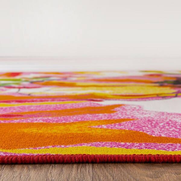 Contemporary Bright Flowers Non-Slip (Non-Skid) Multi 2 ft. 7 in. x 8 ft. Indoor Runner Rug