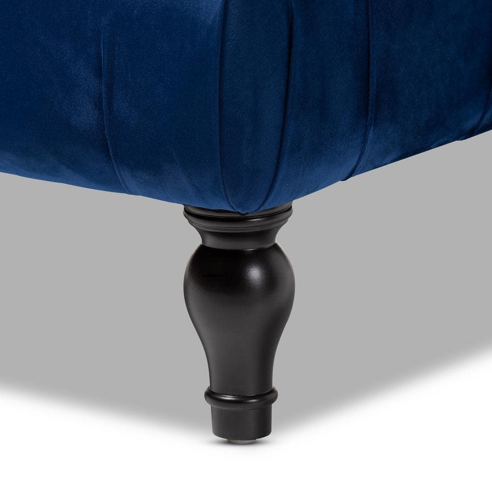 Keswick 36" Blue Velvet Tufted Ottoman with Eucalyptus Wood Base